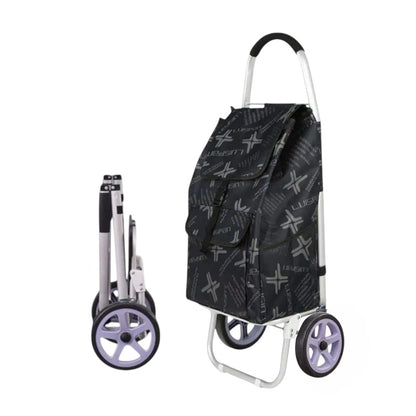 Carucior cumparaturi pliabil cu 2 roti rezistente si sac textil, detasabil cu 2 buzunare laterale, Naimeed D6873, capacitate 49L, 100x45x34cm, Negru