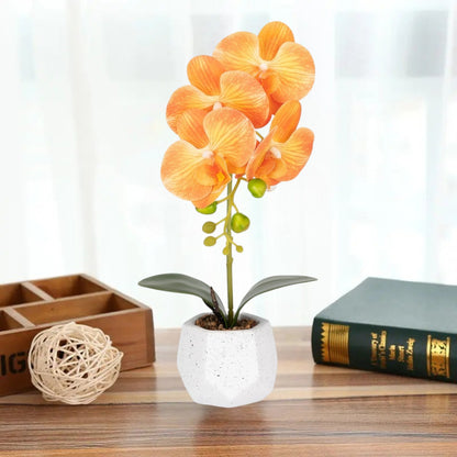 Orhidee cu aspect natural in ghiveci ceramic, 41 cm, Naimeed D6885, Portocaliu