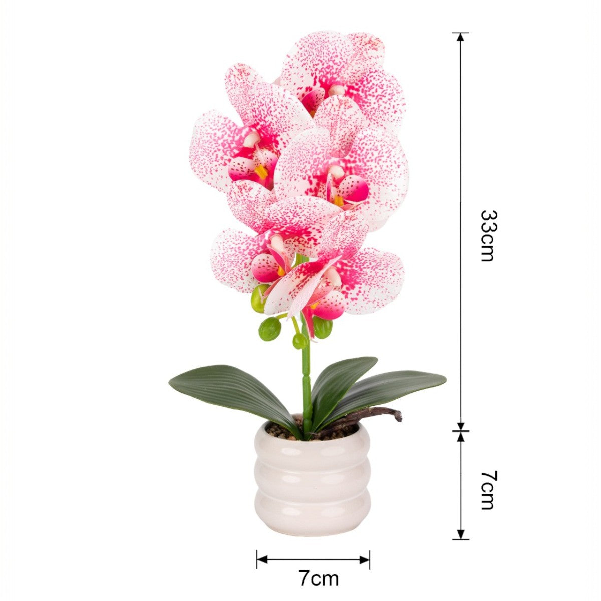 Orhidee cu aspect natural in ghiveci ceramic, 40 cm, Naimeed D6888, Alb-roz