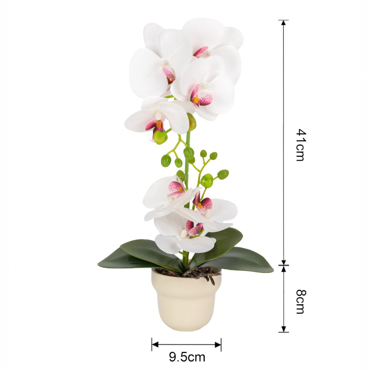 Orhidee cu aspect natural in ghiveci ceramic, 49 cm, Naimeed D6895, Alb