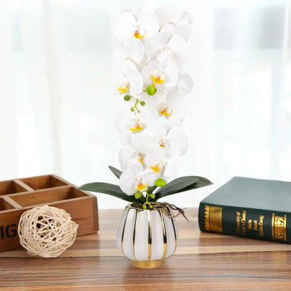 Orhidee cu aspect natural in ghiveci ceramic, 79 cm, Naimeed D6900, Alb