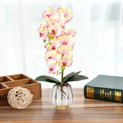 Orhidee cu aspect natural in ghiveci ceramic, 79 cm, Naimeed D6901, Galben pal