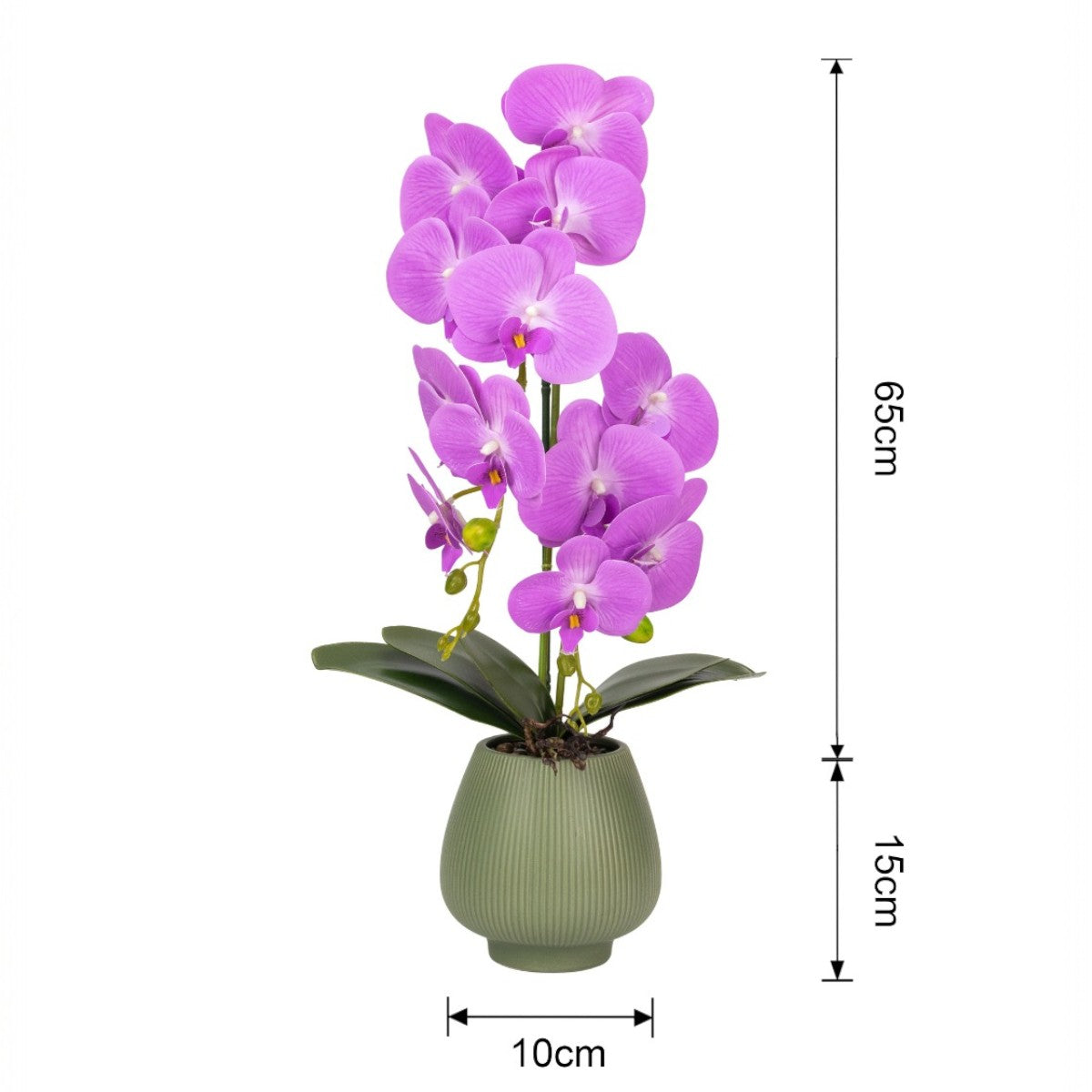 Orhidee cu aspect natural in ghiveci ceramic, 80 cm, Naimeed D6906, Mov/Verde