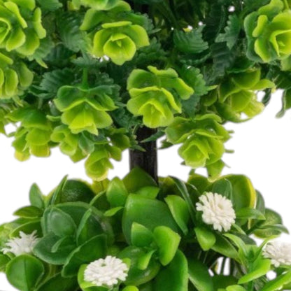 Copac artificial, tip Crassula, cu ghiveci, Naimeed D6918, 24x8 cm, Alb/Verde