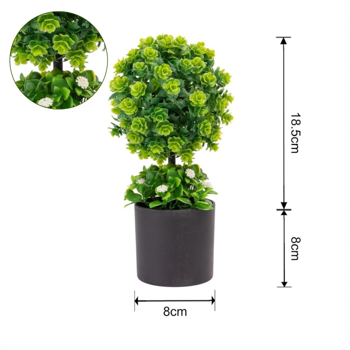 Copac artificial, tip Crassula, cu ghiveci, Naimeed D6918, 24x8 cm, Alb/Verde