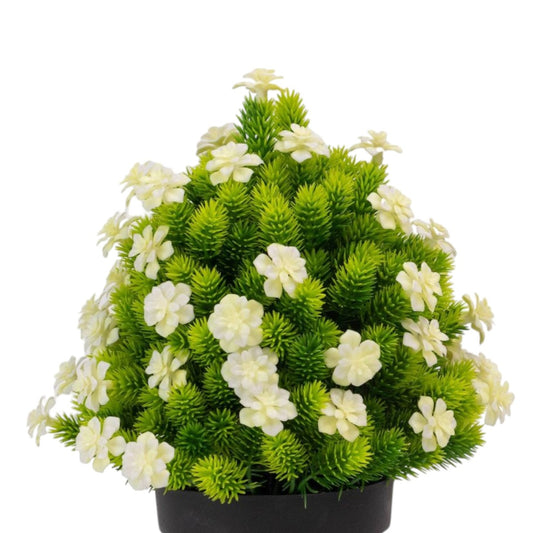 Planta artificiala, tip Cryptomeria, cu ghiveci, Naimeed D6920, 24x8.8 cm, Alb/Verde