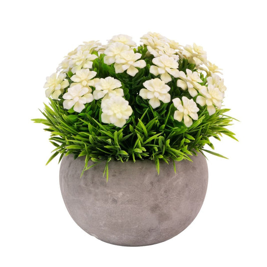 Planta artificiala, tip Gardenia, cu ghiveci de hartie, Naimeed D6929, 12x10 cm, Alb/Verde