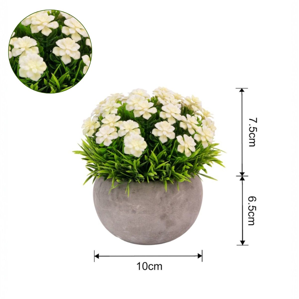 Planta artificiala, tip Gardenia, cu ghiveci de hartie, Naimeed D6929, 12x10 cm, Alb/Verde