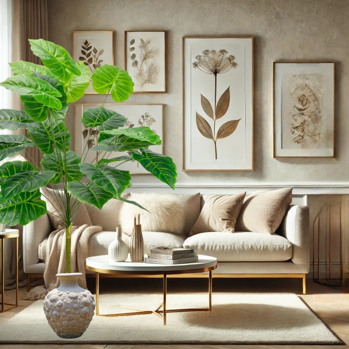 Planta decorativa artificiala, fara ghiveci, tip Alocasia, Naimeed D6941, 95 cm, Verde