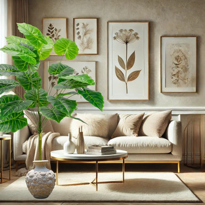Planta decorativa artificiala, fara ghiveci, tip Alocasia, Naimeed D6941, 95 cm, Verde