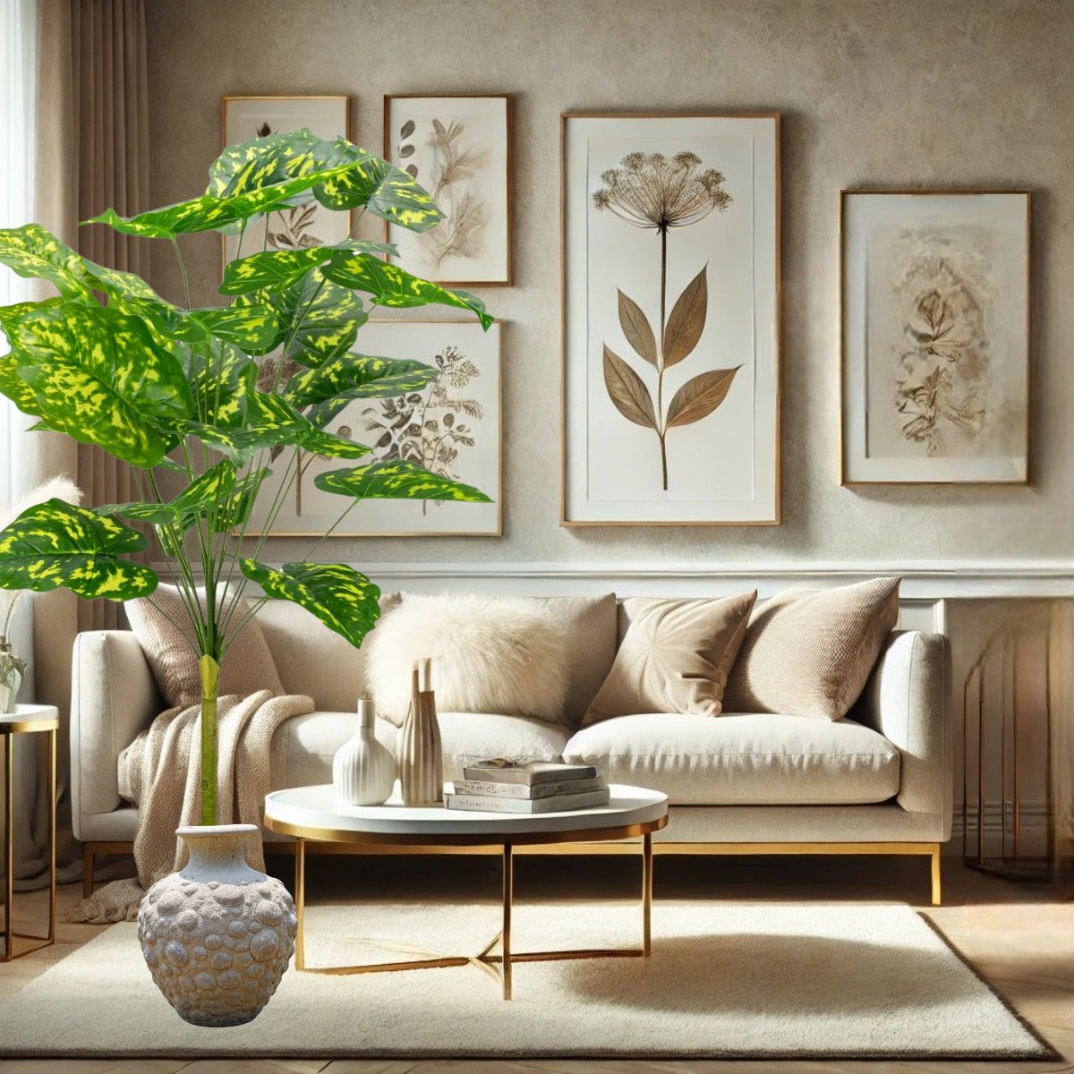 Planta decorativa artificiala, fara ghiveci, tip Dieffenbachia, Naimeed D6942, 95 cm, Verde