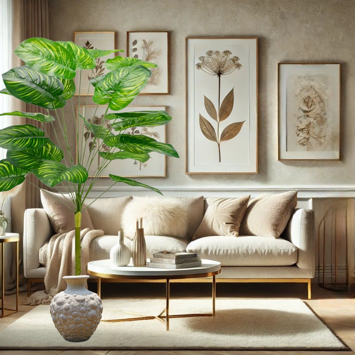 Planta decorativa artificiala, fara ghiveci, tip Calathea , Naimeed D6943, 95 cm, Verde