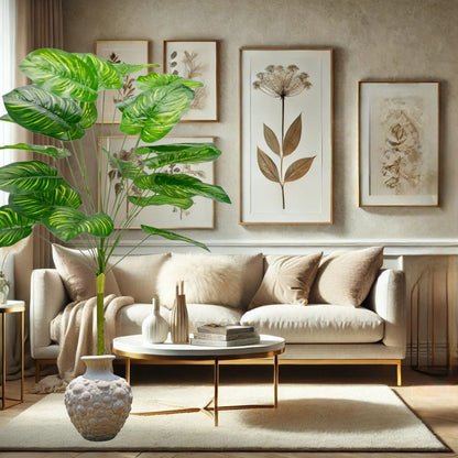 Planta decorativa artificiala, fara ghiveci, tip Calathea , Naimeed D6943, 95 cm, Verde