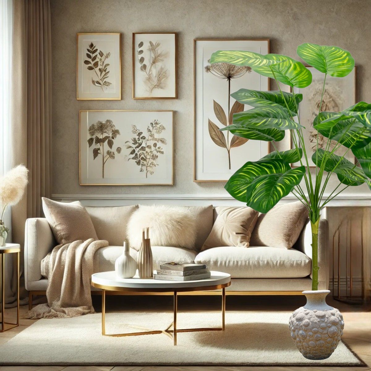 Planta decorativa artificiala, fara ghiveci, tip Philodendron Birkin, Naimeed D6944, 88 cm, Verde