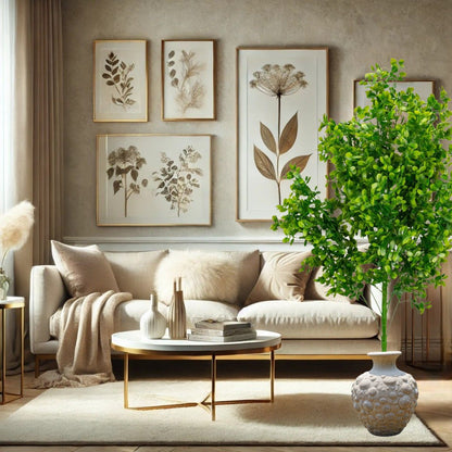 Planta decorativa artificiala, fara ghiveci, tip Buxus, Naimeed D6951, 105 cm, Verde