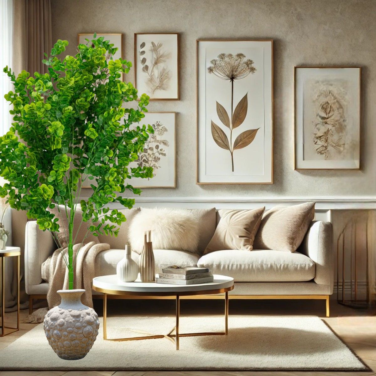 Planta decorativa artificiala, fara ghiveci, tip Eucalipt,  Naimeed D6952, 105 cm, Verde