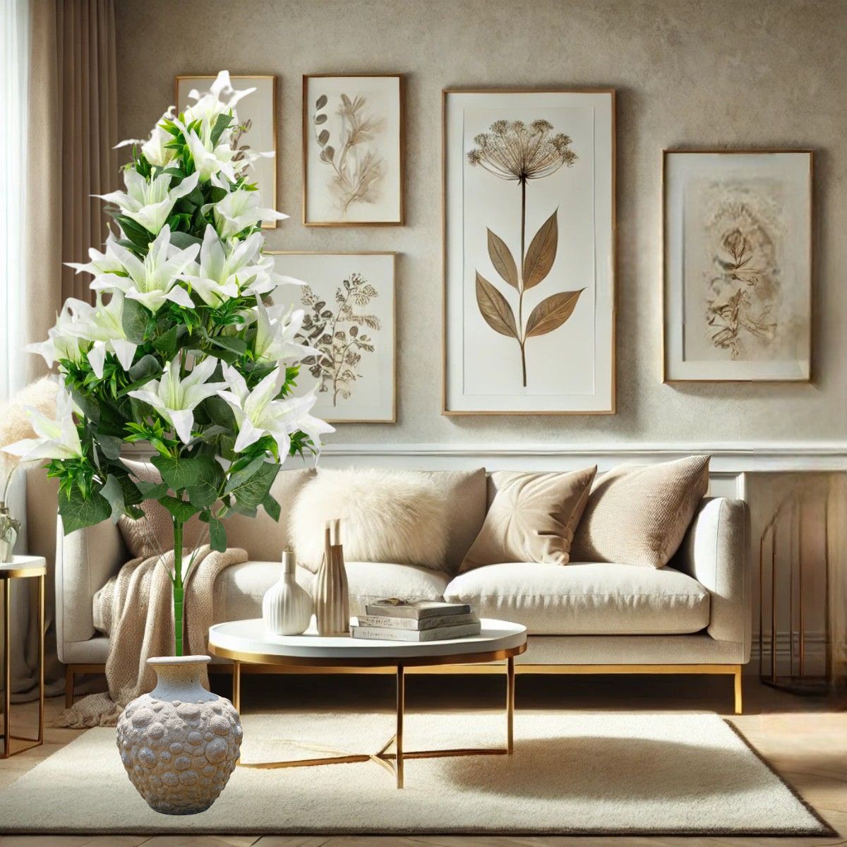 Planta decorativa artificiala, fara ghiveci, tip Crin, Naimeed D6957, 102 cm, Alb