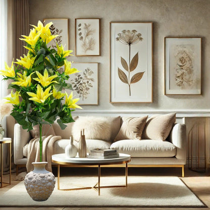 Planta decorativa artificiala, fara ghiveci, tip Crin, Naimeed D6957, 102 cm, Galben