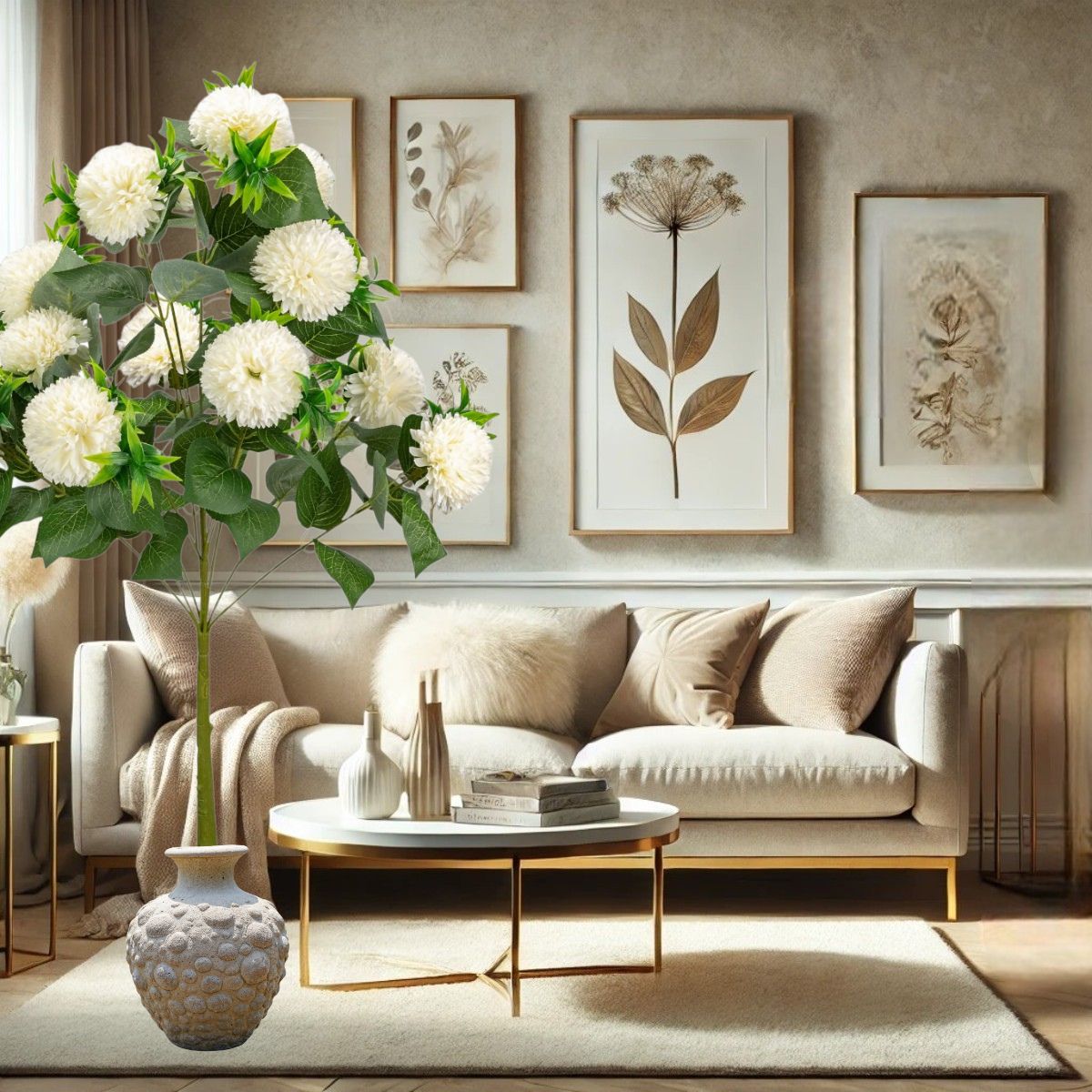 Planta decorativa artificiala, fara ghiveci, tip Crizantema, Naimeed D6961, 105 cm, Alb