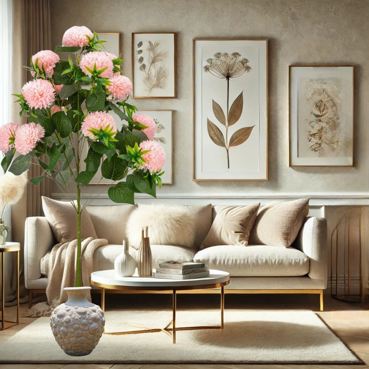 Planta decorativa artificiala, fara ghiveci, tip Crizantema, Naimeed D6961, 105 cm, Roz