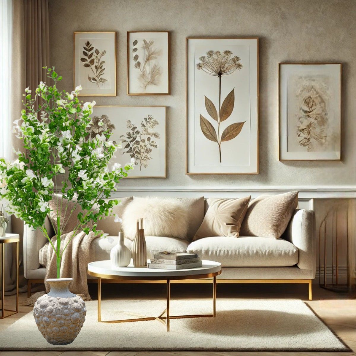 Planta decorativa artificiala, fara ghiveci, tip Eucalipt, Naimeed D6963, 80 cm, Alb