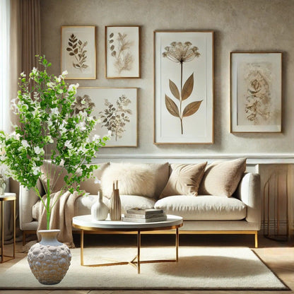 Planta decorativa artificiala, fara ghiveci, tip Eucalipt, Naimeed D6963, 80 cm, Alb