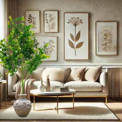 Planta decorativa artificiala, fara ghiveci, tip Eucalipt, Naimeed D6963, 80 cm, Verde