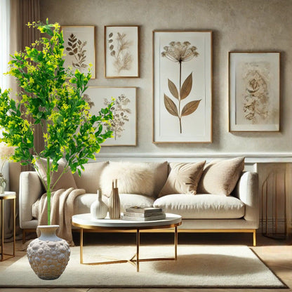 Planta decorativa artificiala, fara ghiveci, tip Buxus, Naimeed D6964, 80 cm, Galben