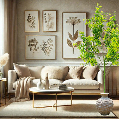 Planta decorativa artificiala, fara ghiveci, tip Buxus, Naimeed D6965, 80 cm, Galben