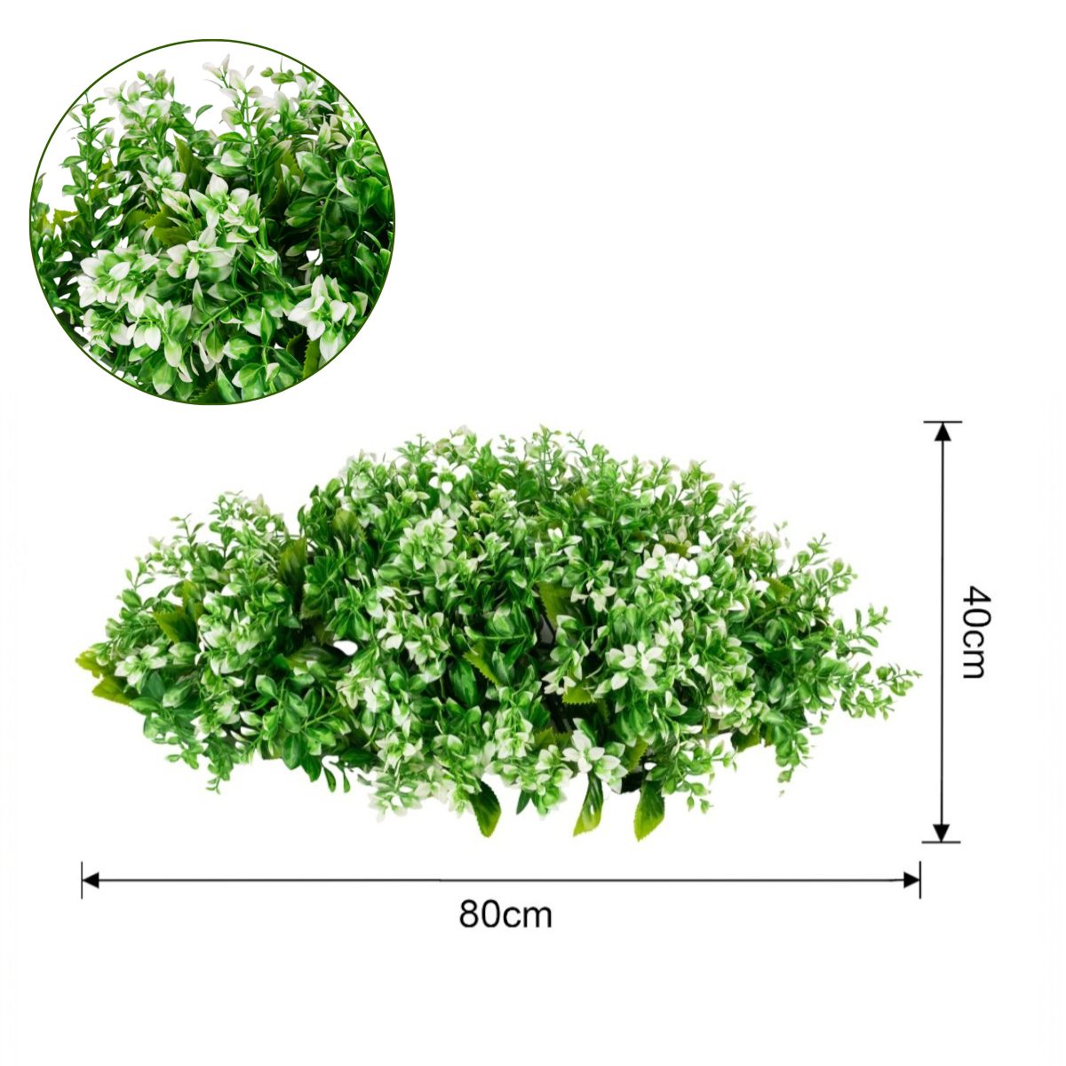 Planta decorativa artificiala, fara ghiveci, tip Buxus, Naimeed D6966, 80x40 cm, Alb/Verde