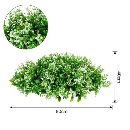 Planta decorativa artificiala, fara ghiveci, tip Buxus, Naimeed D6966, 80x40 cm, Alb/Verde
