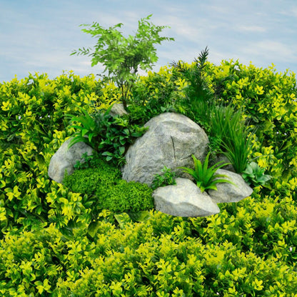 Planta decorativa artificiala, fara ghiveci, tip Buxus, Naimeed D6967, 80x40 cm, Galben/Verde