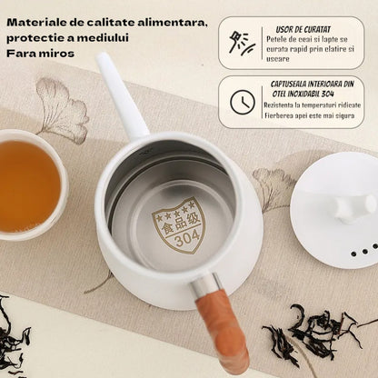 Ceainic cu infuzor si capac, design elegant, otel inoxidabil/plastic, 1500ml, 16.5x13x10cm, Naimeed D6972, Alb