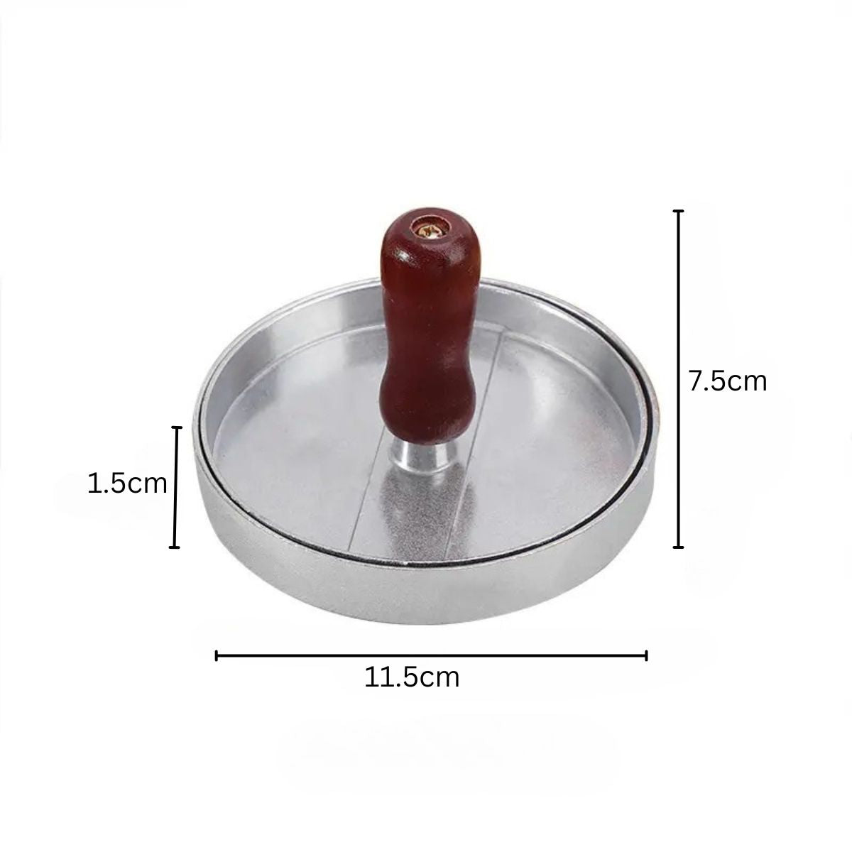 Presa  pentru burgeri, din aluminiu cu maner din lemn, 11.5x7.5cm, Naimeed D6996, Argintiu
