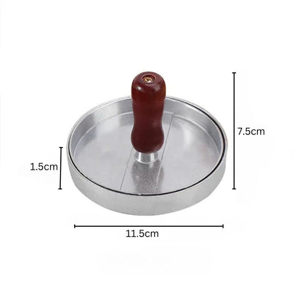 Presa  pentru burgeri, din aluminiu cu maner din lemn, 11.5x7.5cm, Naimeed D6996, Argintiu