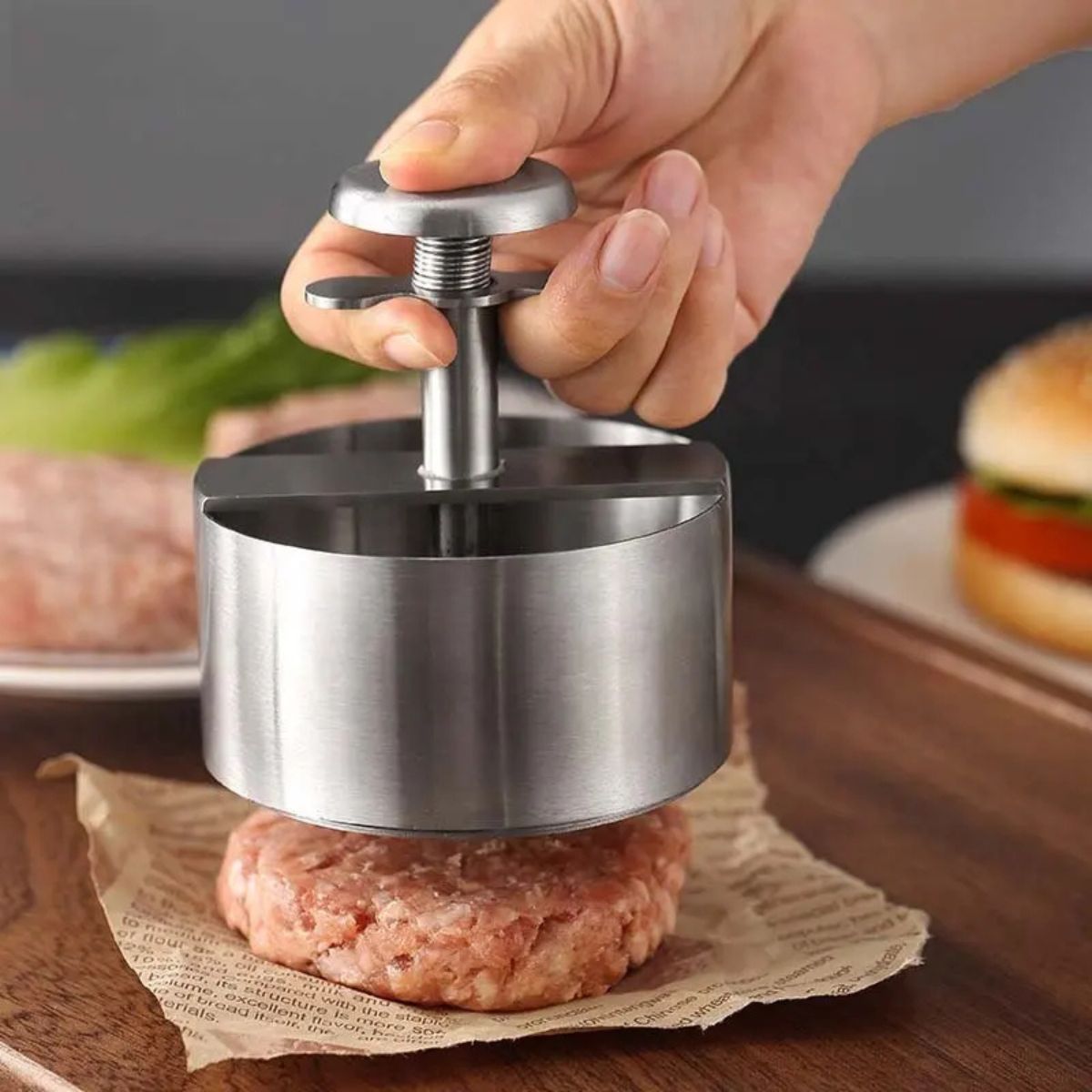 Presa profesionala din otel inoxidabil pentru burgeri, 14x10cm, Naimeed D6997, Argintiu