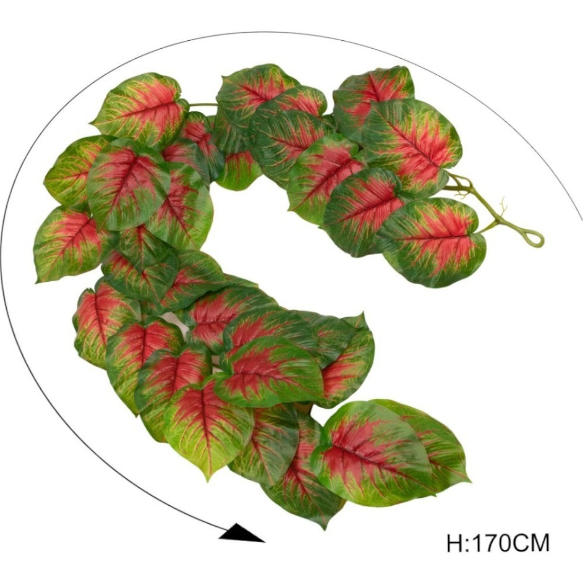 Ghirlanda artificiala cu 28 frunze, tip Dieffenbachia,  Naimeed D7022, 1.7m, Rosu