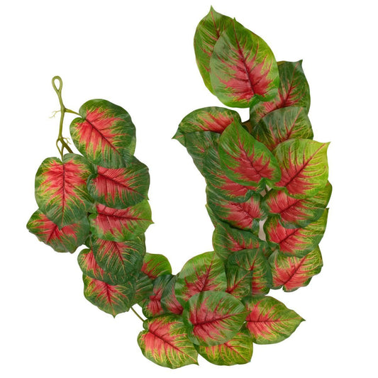 Ghirlanda artificiala cu 28 frunze, tip Dieffenbachia,  Naimeed D7022, 1.7m, Rosu