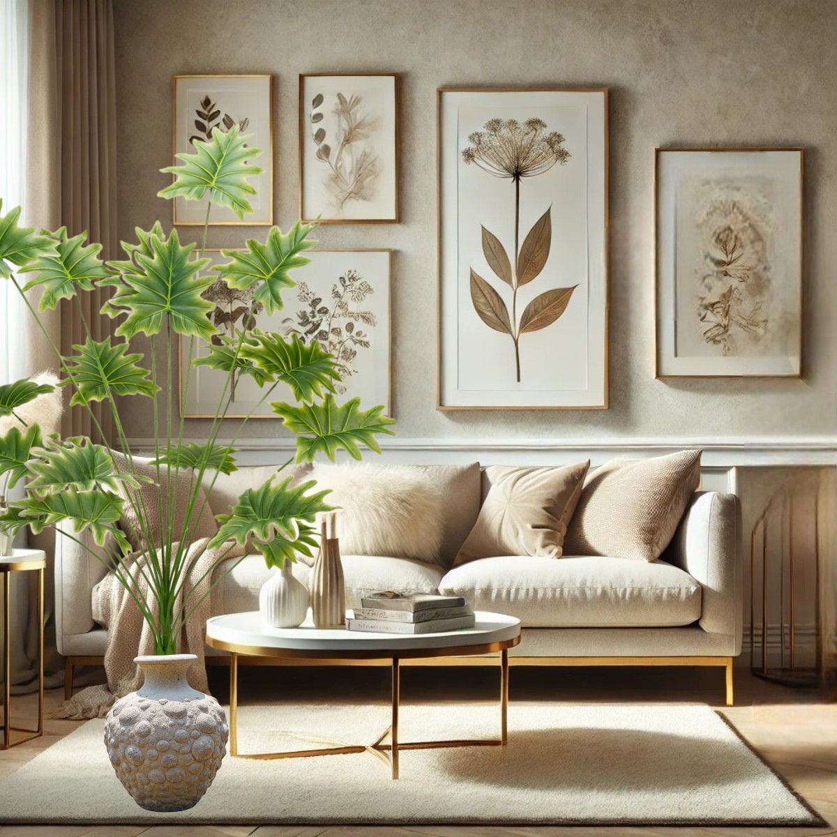 Planta decorativa artificiala, fara ghiveci, tip Philodendron , Naimeed D7028, 90 cm, Verde
