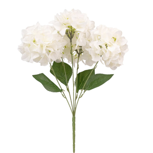 Buchet floare artificiala, Hortensie cu 5 ramuri si 6 capete, 50 cm, Naimeed D7031, Alb