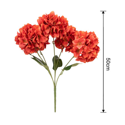 Buchet floare artificiala, Hortensie cu 5 ramuri si 6 capete, 50 cm, Naimeed D7033, Rosu
