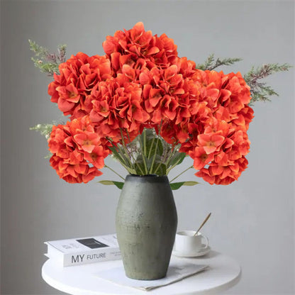 Buchet floare artificiala, Hortensie cu 5 ramuri si 6 capete, 50 cm, Naimeed D7033, Rosu