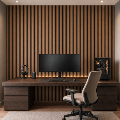 Panouri riflaj acustic decorativ, MDF si pasla, Naimeed D7100, 270x30x1.8cm, Stejar natur