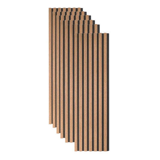 Set 6 Panouri riflaj acustic decorativ, MDF si pasla, Naimeed D7100, 270x30x1.8cm, Stejar natur