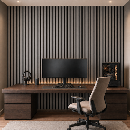 Panou riflaj acustic decorativ, MDF si pasla, Naimeed D7101, 270x30x1.8cm, Gri