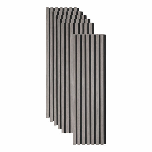 Set 6 Panouri riflaj acustic decorativ, MDF si pasla, Naimeed D7101, 270x30x1.8cm, Gri