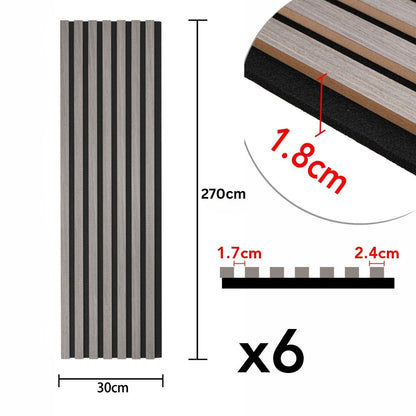 Set 6 Panouri riflaj acustic decorativ, MDF si pasla, Naimeed D7101, 270x30x1.8cm, Gri