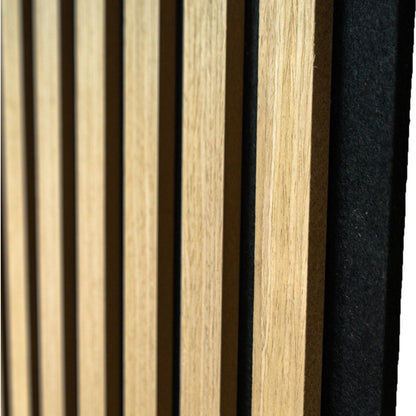 Set 6 Panouri riflaj acustic decorativ, MDF si pasla, Naimeed D7102, 270x30x1.8cm, Stejar deschis