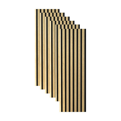 Set 6 Panouri riflaj acustic decorativ, MDF si pasla, Naimeed D7102, 270x30x1.8cm, Stejar deschis