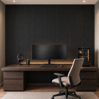 Panou riflaj acustic decorativ, MDF si pasla, Naimeed D7103, 270x30x1.8cm, Gri inchis